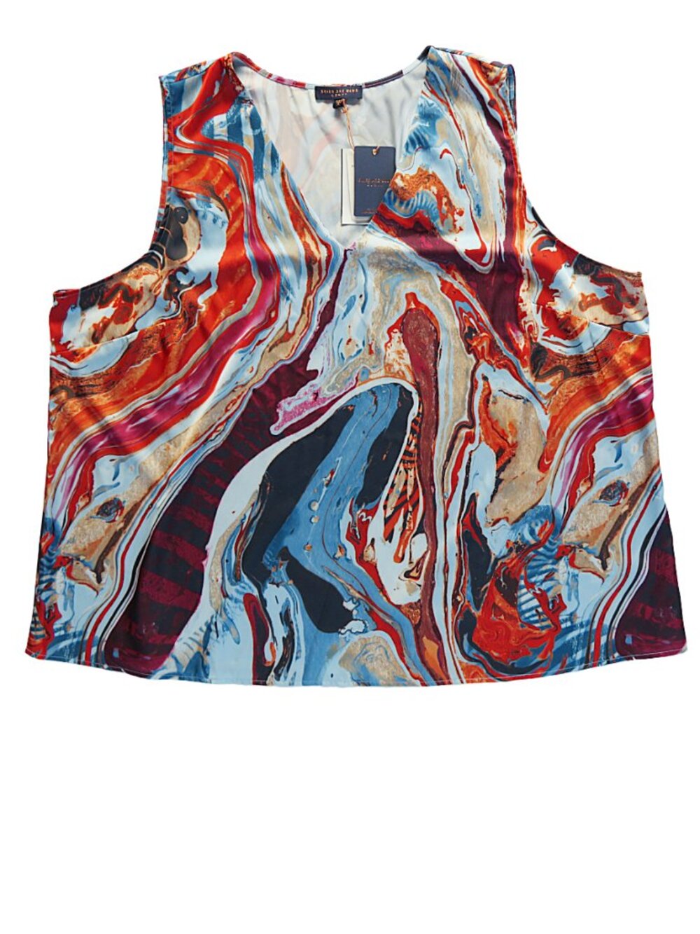 NWT Skies Are Blue Curvy 3X Marble Print V-Neck Tank Top Lined Abstract Swirl